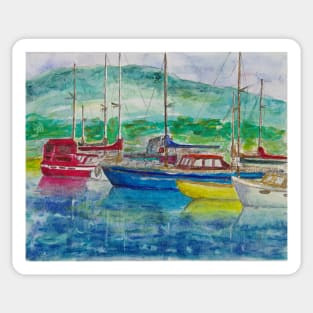 Yachts at Port Huon - Tasmania - Watercolour Sticker